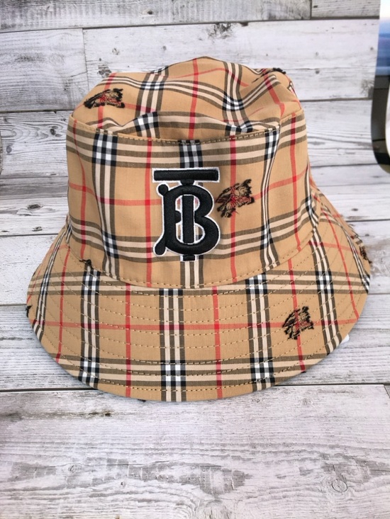 Burberry Accessories - Burberry Tan Plaid Bucket Hat with Black TB Monogram